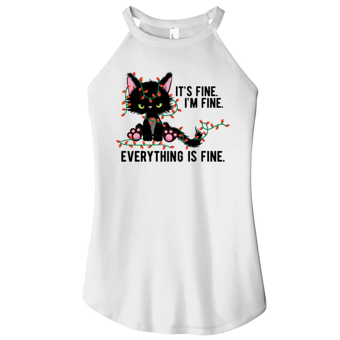 Its Fine Im Fine Everything Is Funny Cat Christmas Women’s Perfect Tri Rocker Tank