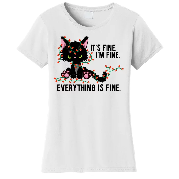 Its Fine Im Fine Everything Is Funny Cat Christmas Women's T-Shirt