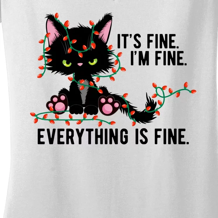 Its Fine Im Fine Everything Is Funny Cat Christmas Women's V-Neck T-Shirt