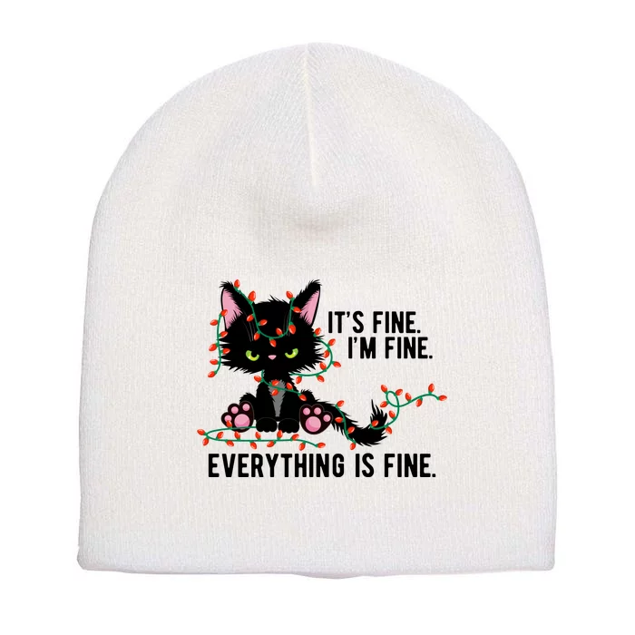 Its Fine Im Fine Everything Is Funny Cat Christmas Short Acrylic Beanie