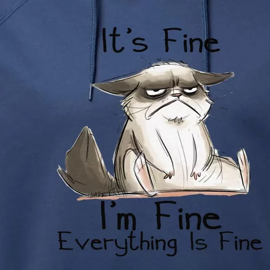 Its Fine Im Fine Everything Is Fine Funny Black Cat Gifts Performance Fleece Hoodie