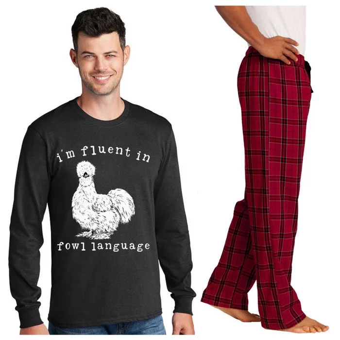 Im Fluent In Fowl Language Silkie Chicken Farmhouse Long Sleeve Pajama Set