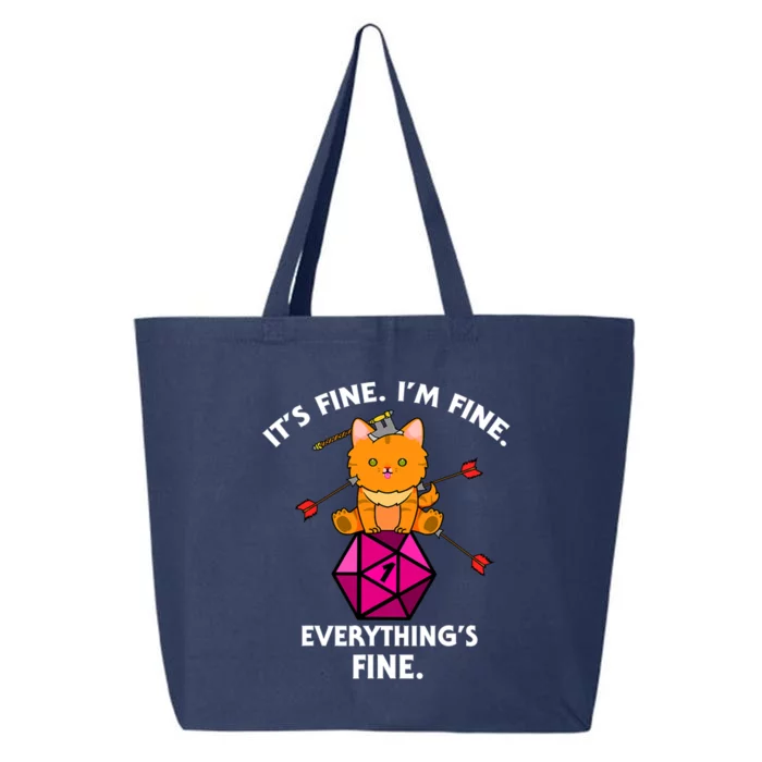 Its Fine Im Fine Everythings Fine Funny D20 Fail Dungeon Cat 25L Jumbo Tote