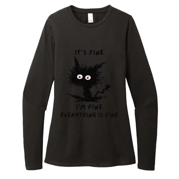 Its Fine Im Fine Funny Coffee Cute Sarcastic Black Cat Womens CVC Long Sleeve Shirt