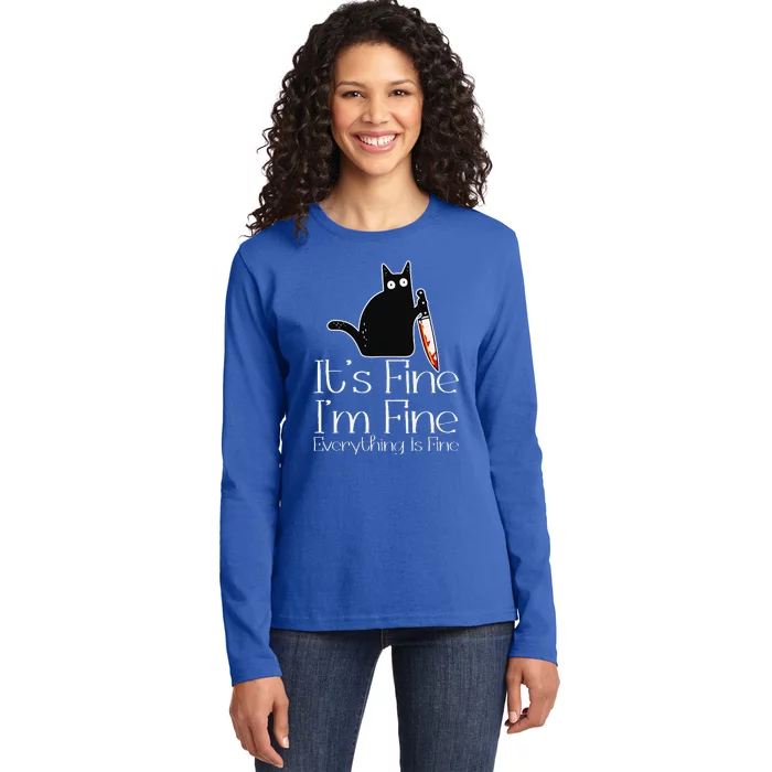 Its Fine Im Fine Everythings Fine Halloween Costume Cat Ladies Long Sleeve Shirt