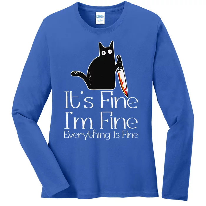 Its Fine Im Fine Everythings Fine Halloween Costume Cat Ladies Long Sleeve Shirt