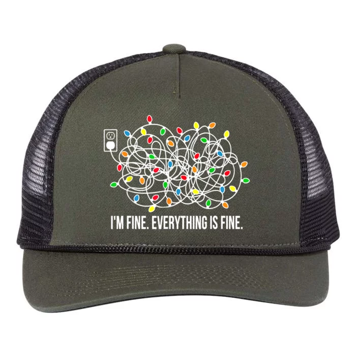 It's Fine I'm Fine Everything Is Fine Funny Christmas Lights Retro Rope Trucker Hat Cap