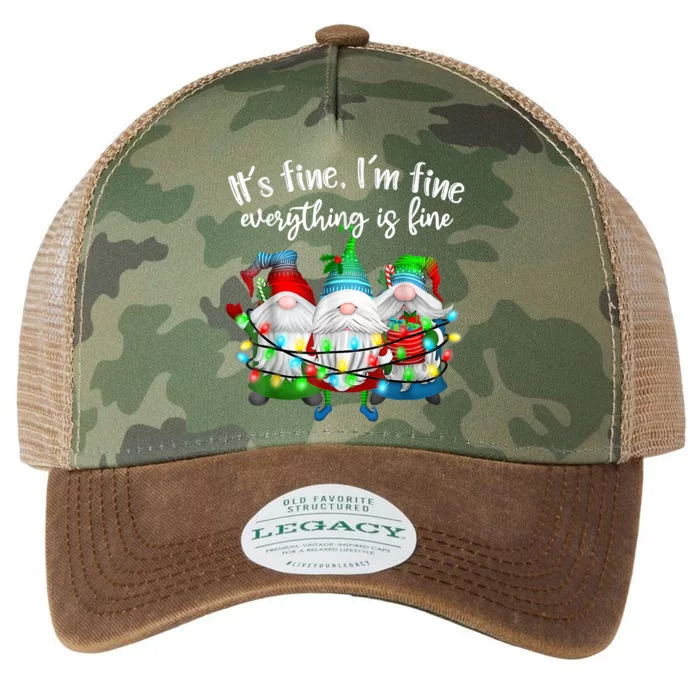 It's Fine I'm Fine Everything Is Fine Gnome Christmas Light Legacy Tie Dye Trucker Hat