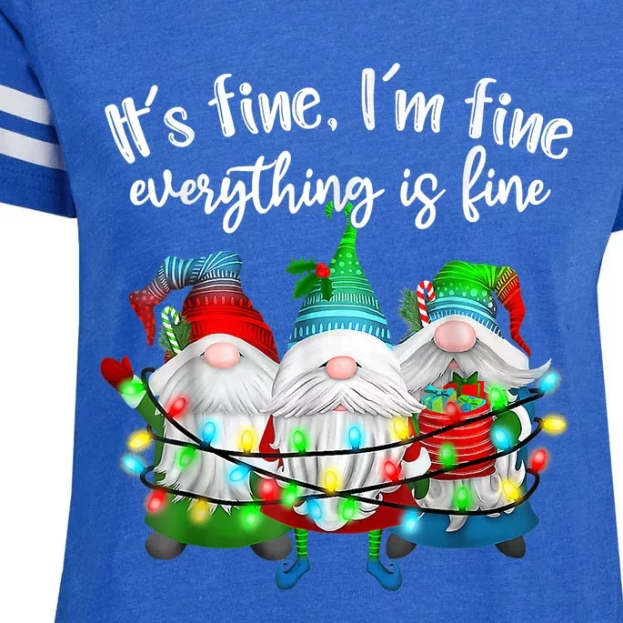 It's Fine I'm Fine Everything Is Fine Gnome Christmas Light Enza Ladies Jersey Football T-Shirt