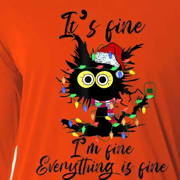 It's Fine I'm Fine Everything Is Fine Funny Cat Christmas Cooling Performance Long Sleeve Crew