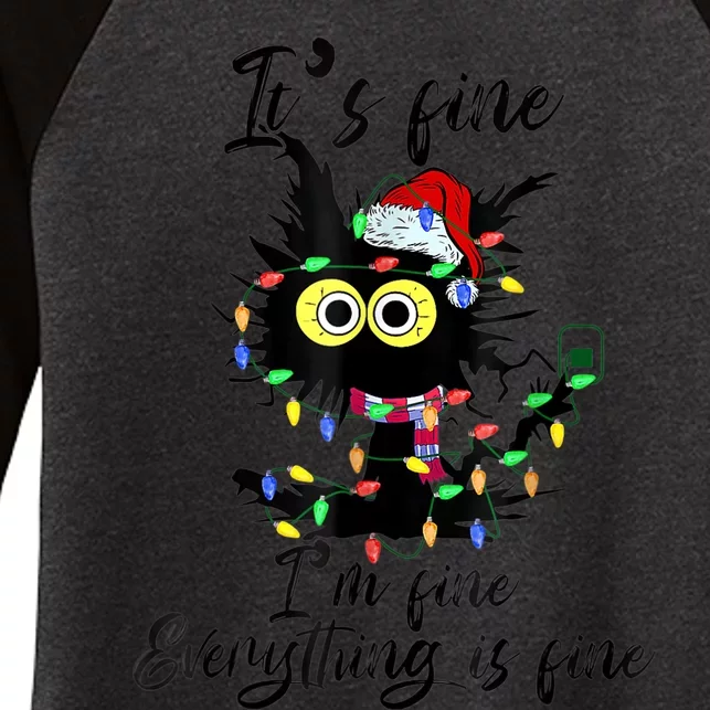 It's Fine I'm Fine Everything Is Fine Funny Cat Christmas Women's Tri-Blend 3/4-Sleeve Raglan Shirt