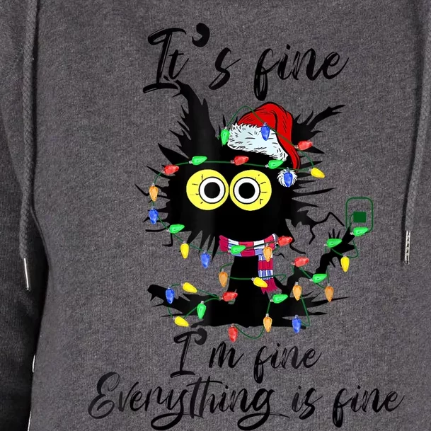 It's Fine I'm Fine Everything Is Fine Funny Cat Christmas Womens Funnel Neck Pullover Hood