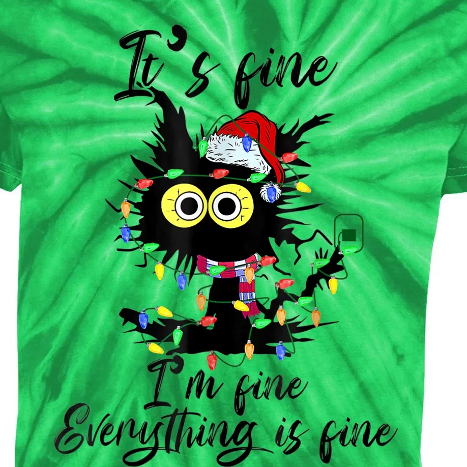 It's Fine I'm Fine Everything Is Fine Funny Cat Christmas Kids Tie-Dye T-Shirt