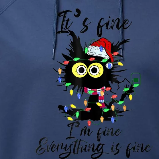 It's Fine I'm Fine Everything Is Fine Funny Cat Christmas Performance Fleece Hoodie