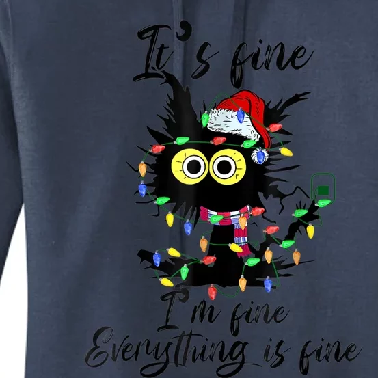 It's Fine I'm Fine Everything Is Fine Funny Cat Christmas Women's Pullover Hoodie