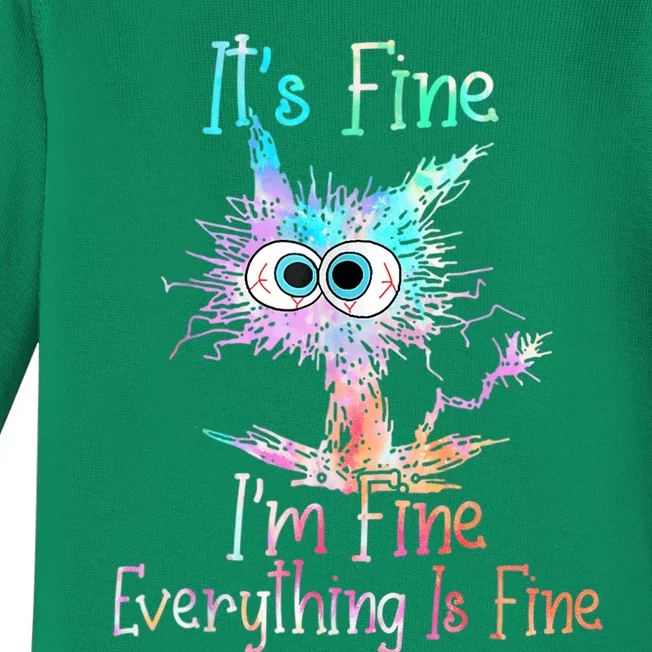 It's Fine I'm Fine Everything Is Fine Shirt Tie Dye Cat Baby Long Sleeve Bodysuit