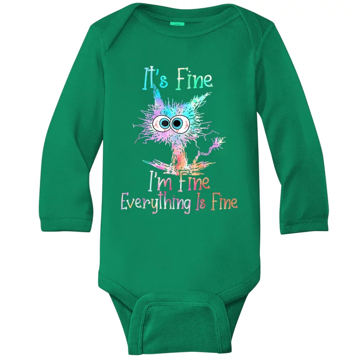 It's Fine I'm Fine Everything Is Fine Shirt Tie Dye Cat Baby Long Sleeve Bodysuit