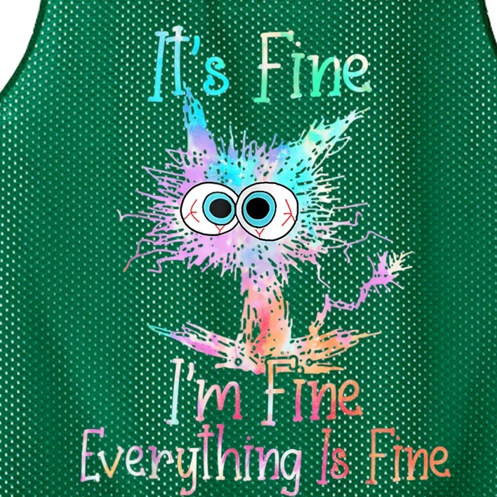 It's Fine I'm Fine Everything Is Fine Shirt Tie Dye Cat Mesh Reversible Basketball Jersey Tank