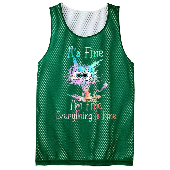 It's Fine I'm Fine Everything Is Fine Shirt Tie Dye Cat Mesh Reversible Basketball Jersey Tank