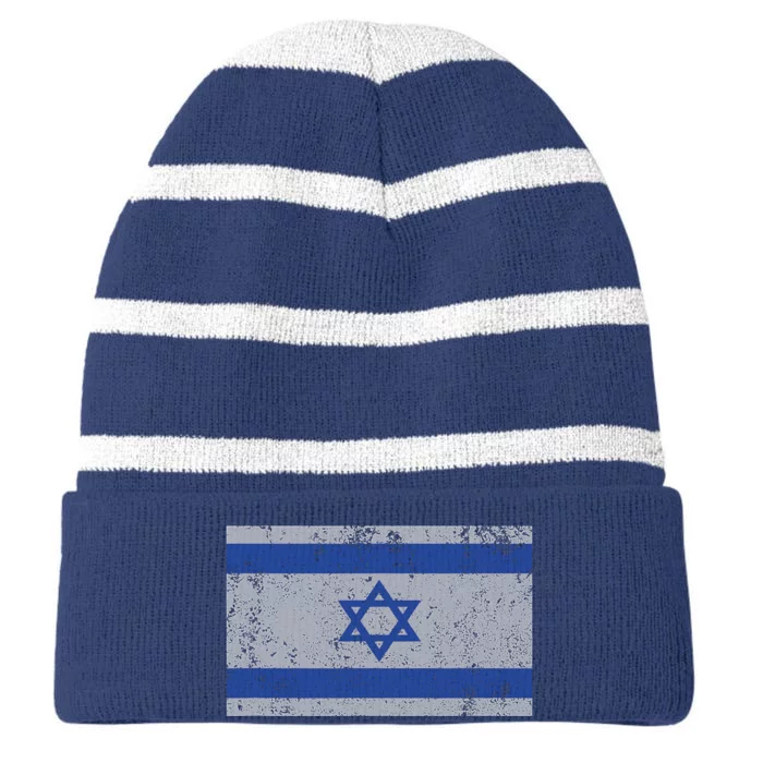 Israeli Flag Israel Jewish I Stand With Israel Striped Beanie with Solid Band