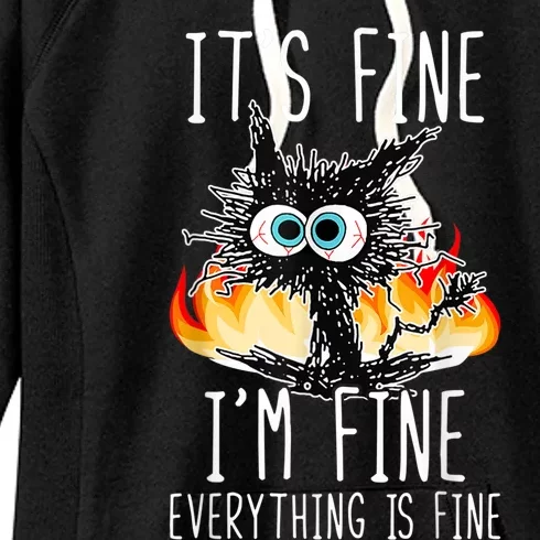 It's Fine I'm Fine Everything Is Fine Funny Cat Women's Fleece Hoodie