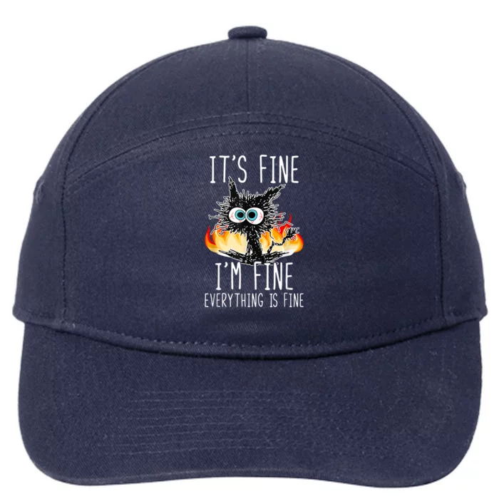 It's Fine I'm Fine Everything Is Fine Funny Cat 7-Panel Snapback Hat