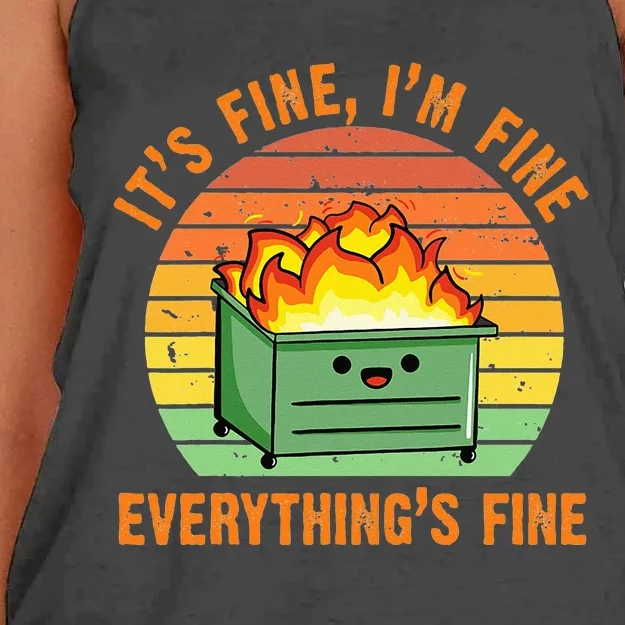 Its Fine Im Fine Everythings Fine Lil Dumpster Fire Cool Women's Knotted Racerback Tank