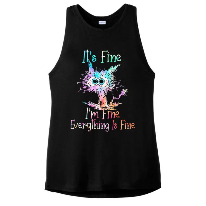 Its Fine Im Fine Everything Is Fine Tie Dye Cat Ladies Tri-Blend Wicking Tank