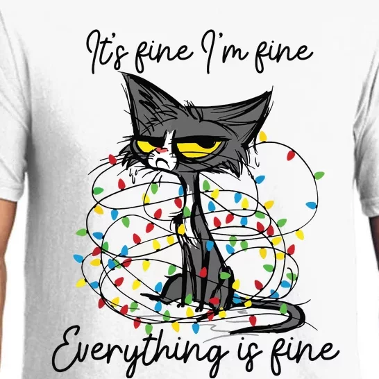 Its Fine Im Fine Everything Is Fine Funny Cat Christmas Pajama Set