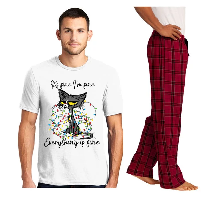 Its Fine Im Fine Everything Is Fine Funny Cat Christmas Pajama Set