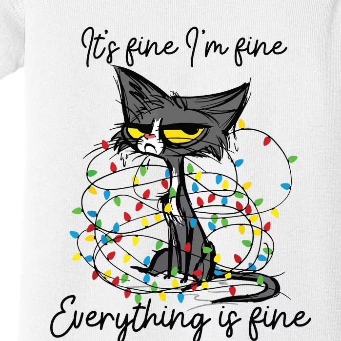 Its Fine Im Fine Everything Is Fine Funny Cat Christmas Baby Bodysuit