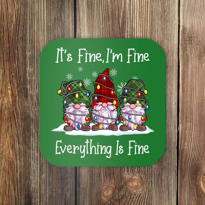 Its Fine I'm Fine Everything Is Fine Gnome Christmas Lights Long Sleeve Coaster