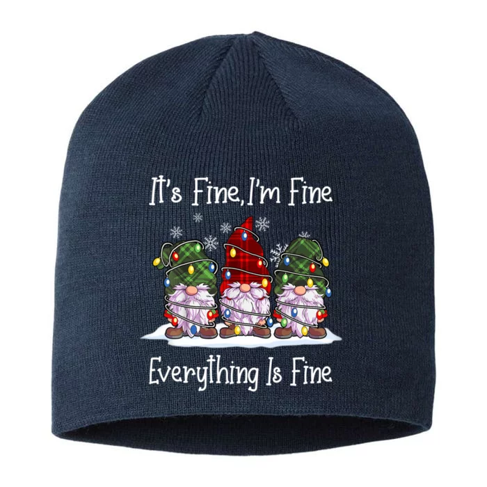 Its Fine I'm Fine Everything Is Fine Gnome Christmas Lights Long Sleeve 8 1/2in Sustainable Knit Beanie