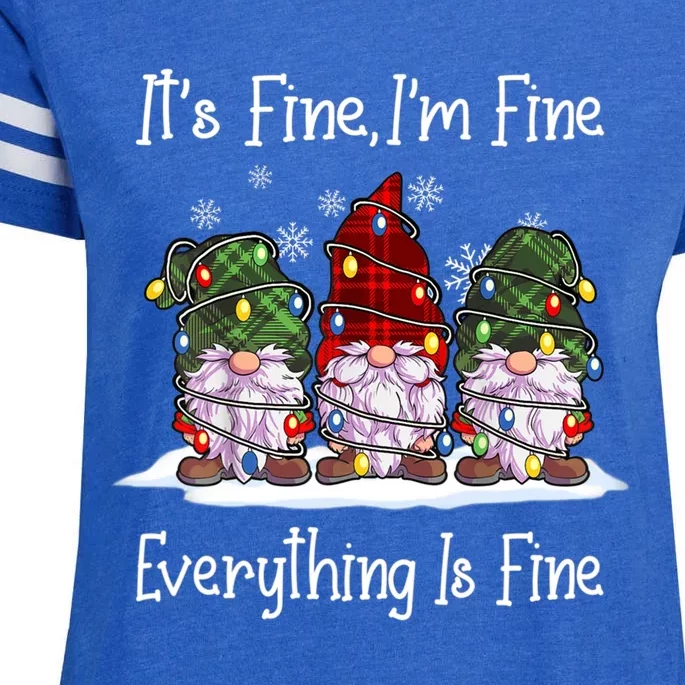 Its Fine I'm Fine Everything Is Fine Gnome Christmas Lights Long Sleeve Enza Ladies Jersey Football T-Shirt