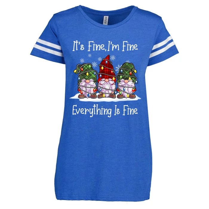 Its Fine I'm Fine Everything Is Fine Gnome Christmas Lights Long Sleeve Enza Ladies Jersey Football T-Shirt