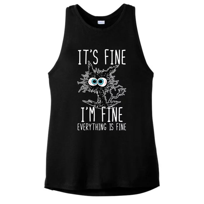 It's Fine I'm Fine Everything Is Fine Funny Black Cat Ladies Tri-Blend Wicking Tank