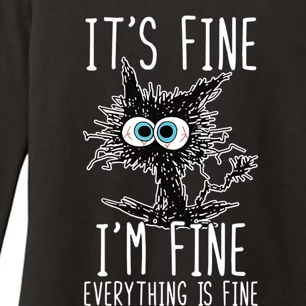 It's Fine I'm Fine Everything Is Fine Funny Black Cat Womens CVC Long Sleeve Shirt