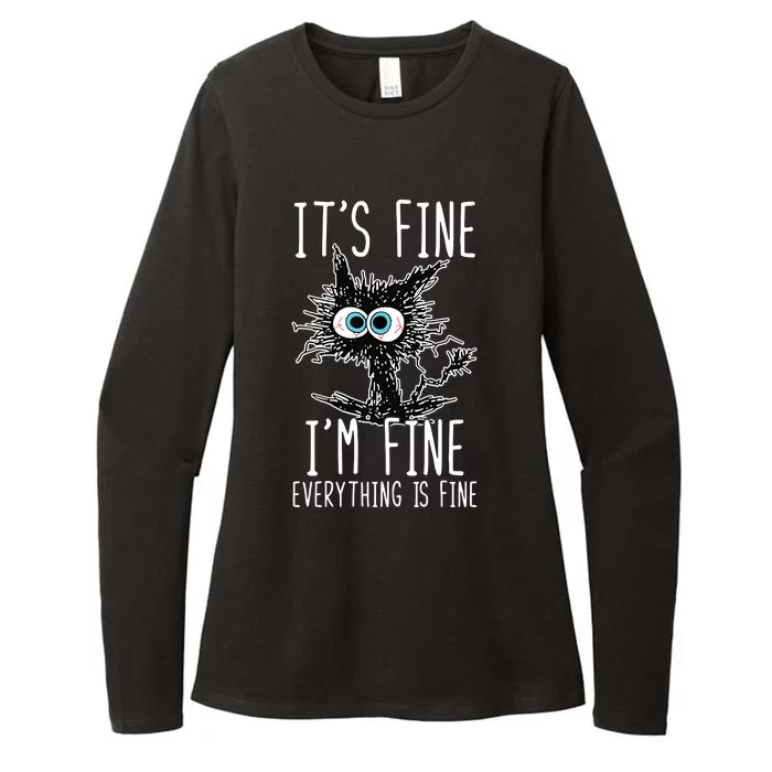 It's Fine I'm Fine Everything Is Fine Funny Black Cat Womens CVC Long Sleeve Shirt