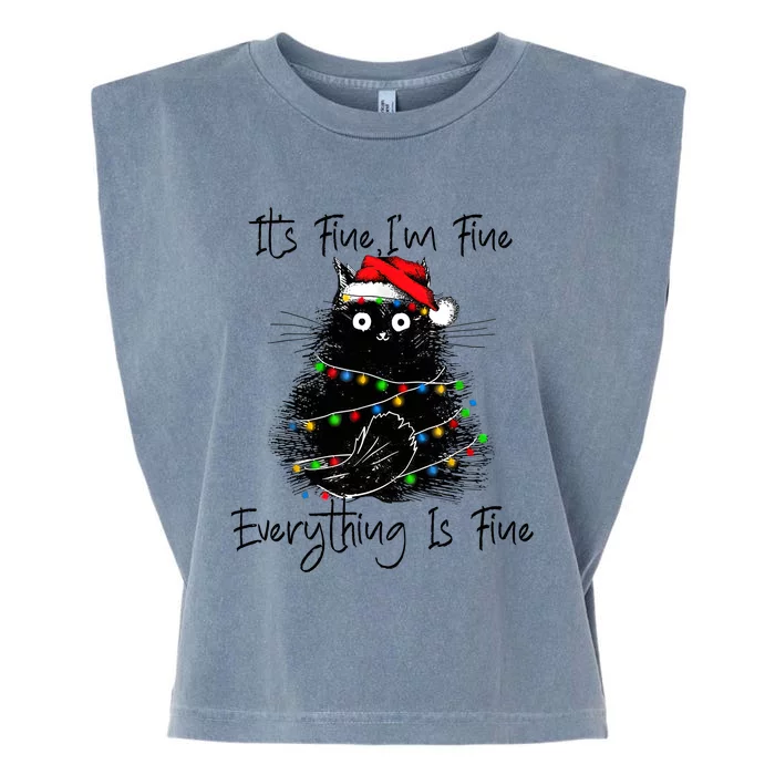 Its Fine IM Fine Everything Is Fine Christmas Black Cat Garment-Dyed Women's Muscle Tee