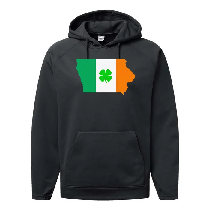 Irish Flag Iowa State Map St Patrick's Day Performance Fleece Hoodie