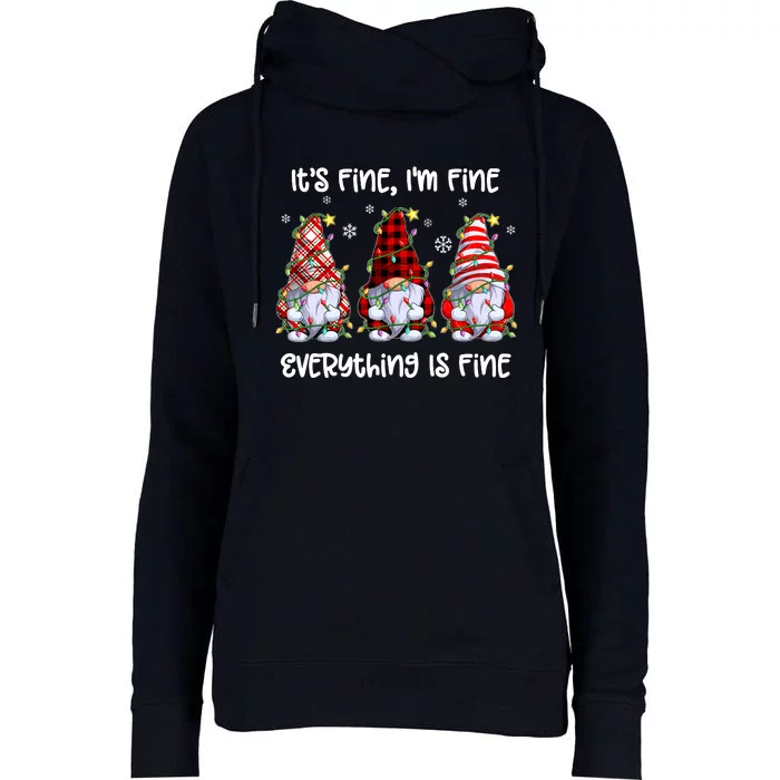 Its Fine IM Fine Everything Is Fine Gnome Christmas Lights Womens Funnel Neck Pullover Hood