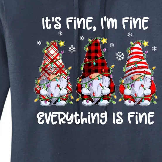 Its Fine IM Fine Everything Is Fine Gnome Christmas Lights Women's Pullover Hoodie