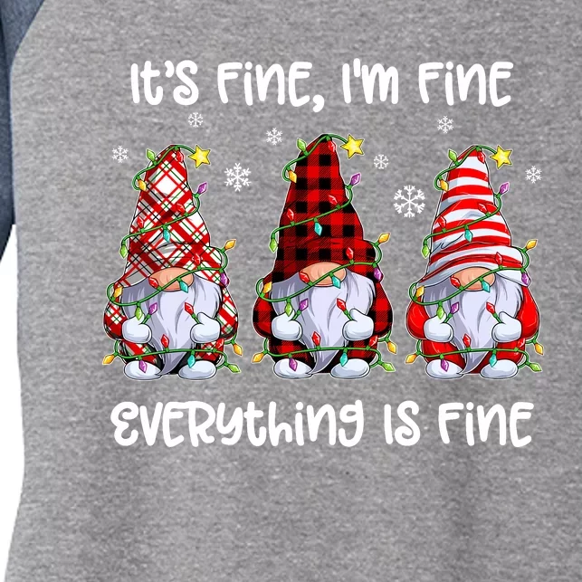 Its Fine IM Fine Everything Is Fine Gnome Christmas Lights Women's Tri-Blend 3/4-Sleeve Raglan Shirt