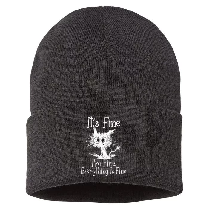 Its Fine Im Fine Everything Is Fine Funny Cat Sustainable Knit Beanie