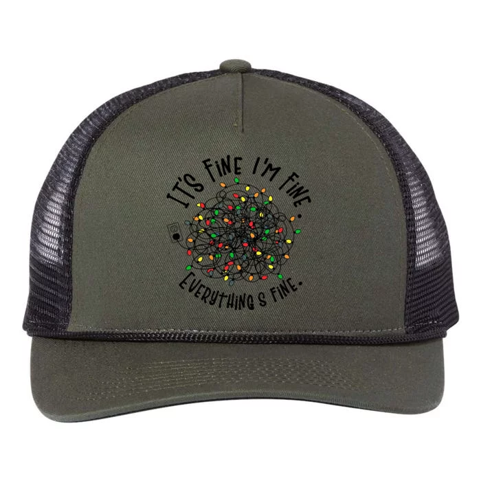 It's Fine I'm Fine Everything Is Fine Christmas Lights Gift Retro Rope Trucker Hat Cap