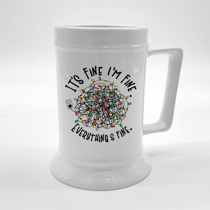 It's Fine I'm Fine Everything Is Fine Christmas Lights Gift Front & Back Beer Stein