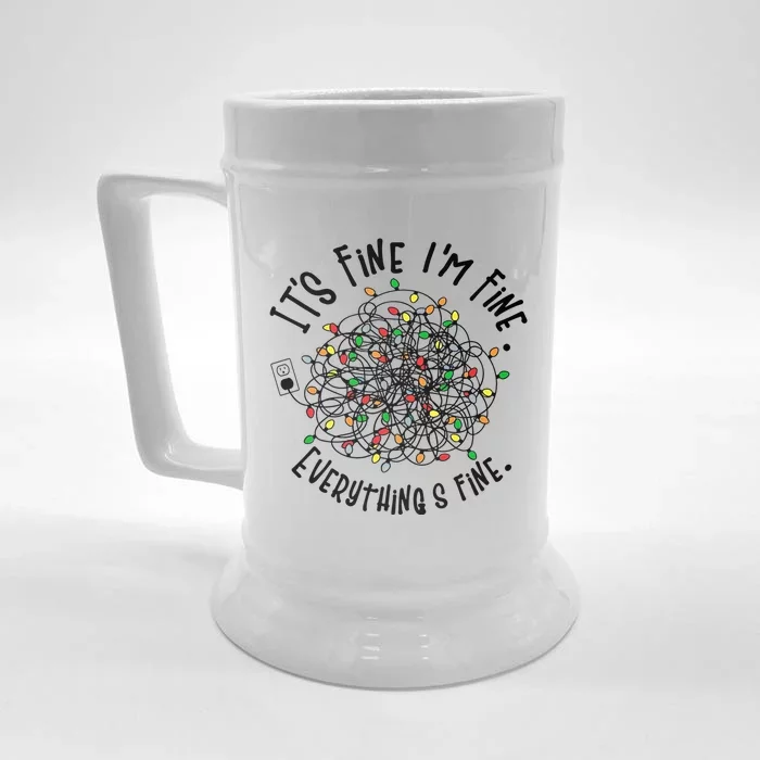 It's Fine I'm Fine Everything Is Fine Christmas Lights Gift Front & Back Beer Stein