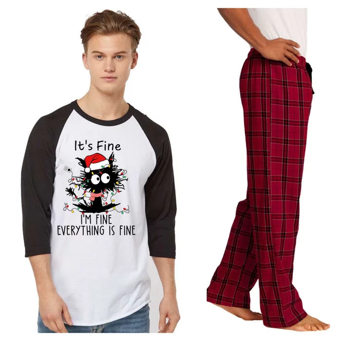 Its Fine Im Fine Everything Is Fine Cat Tangled In Christmas Lights Raglan Sleeve Pajama Set