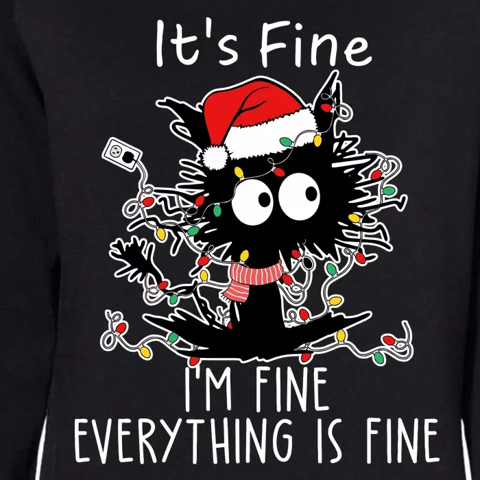 Its Fine Im Fine Everything Is Fine Cat Tangled In Christmas Lights Womens California Wash Sweatshirt