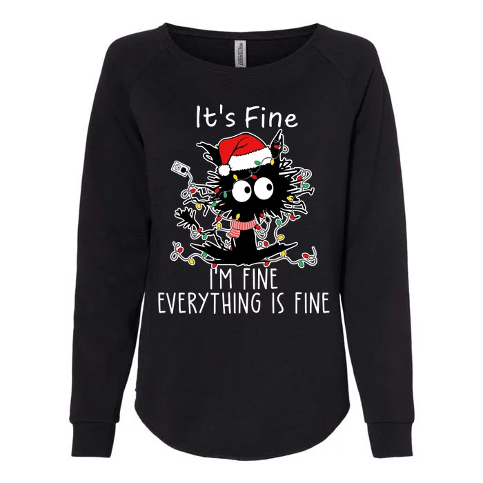 Its Fine Im Fine Everything Is Fine Cat Tangled In Christmas Lights Womens California Wash Sweatshirt